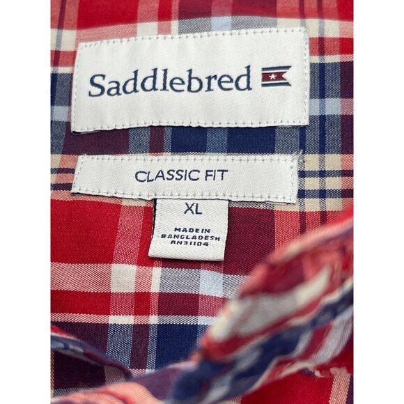 Saddlebred Red & Blue Plaid Button-Down Shirt Classic Fit XL Long Sleeve - Picture 2 of 9